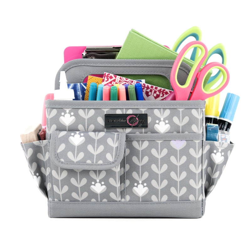 Everything Mary Desktop Tote Organizer â€“ Purple & Grey Floral Craft Caddy â€“ Storage Bag for Art Supplies, Sewing, Scrapbooking & DIY Tools â€“ Portable Craft Organization - Image 2